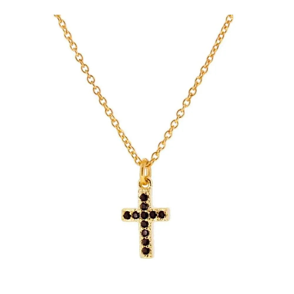 Collar cruz con circonitas negras, diseño elegante con contraste y brillo