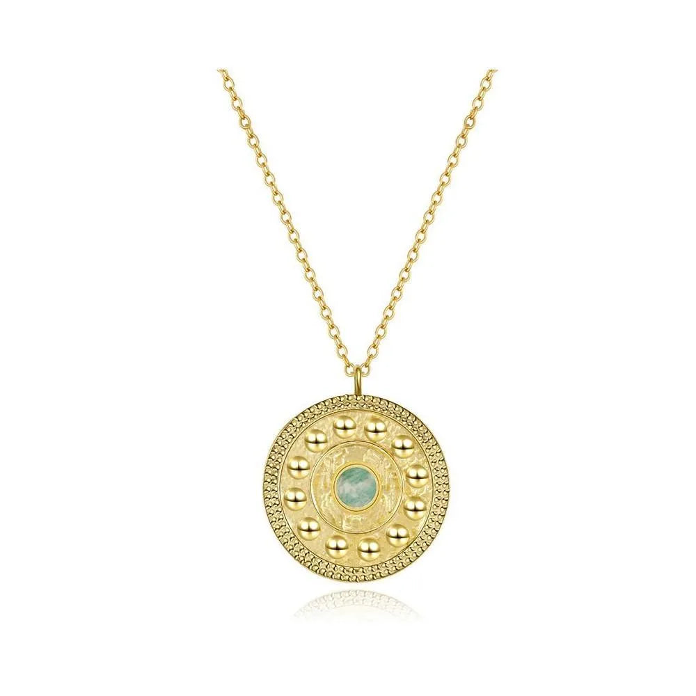Collar moneda con piedra, diseño dorado con colgante protagonista y estilo bohemio