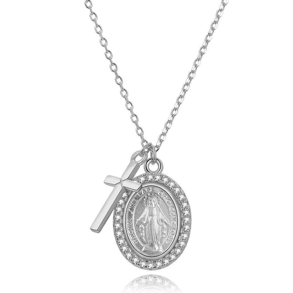 Collar Virgen Milagrosa y Cruz - Cobalto Accesorios , Joyería Valencia