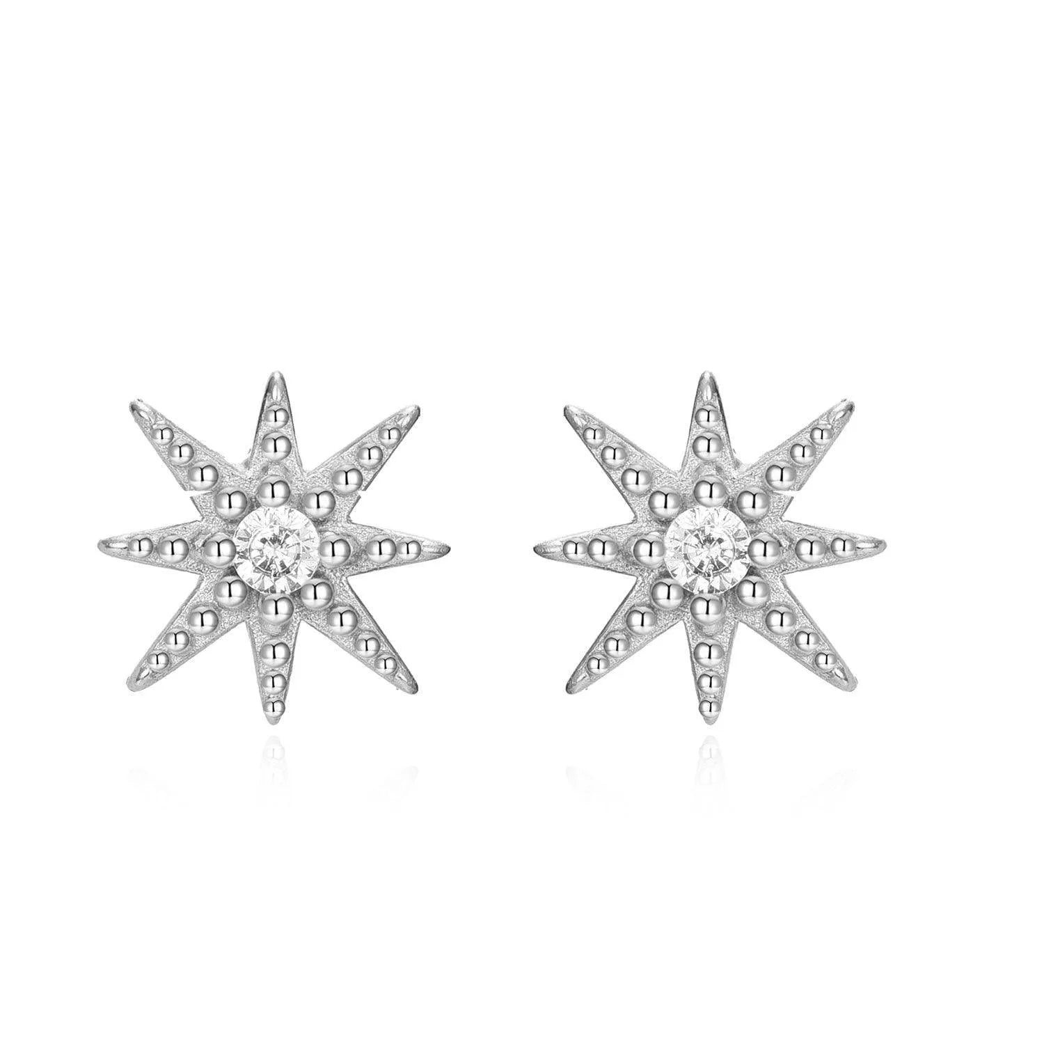 Detalle del pendiente estrella de 8 puntas con circonita, pieza delicada para diario