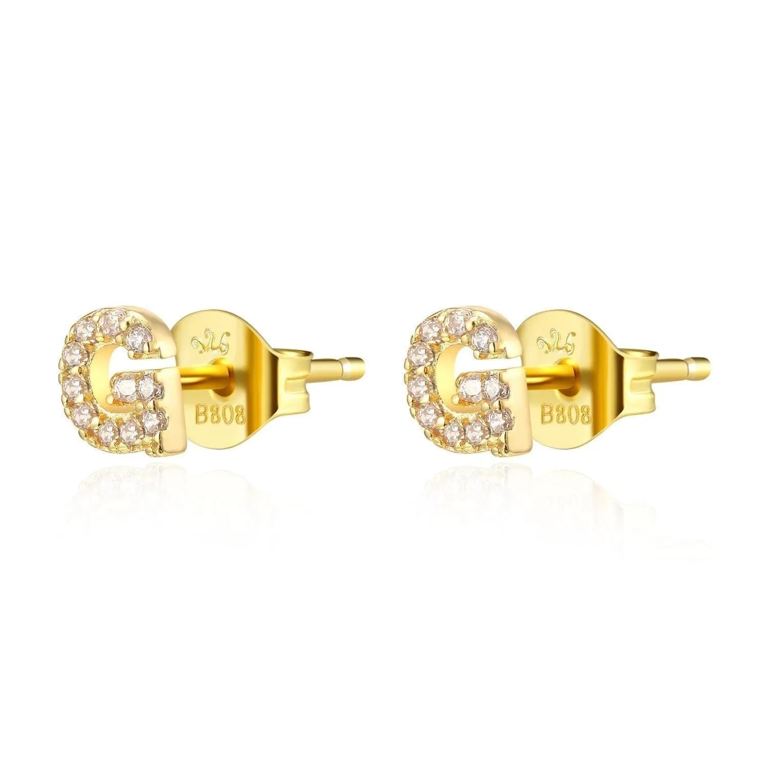 Pendiente Inicial con Circonitas Plata y Oro en Dorado - vista 13 - Cobalto Accesorios