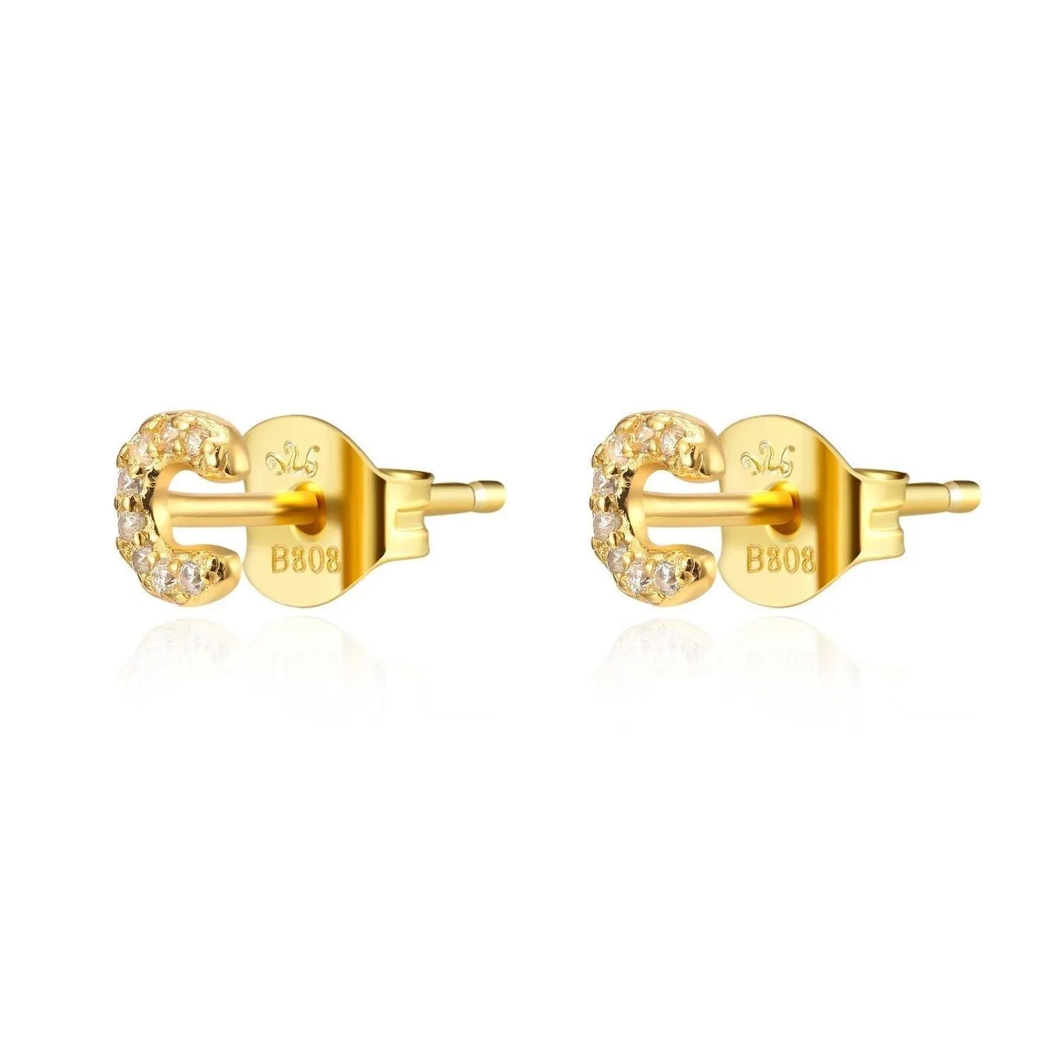Pendiente Inicial con Circonitas Plata y Oro en Dorado - vista 6 - Cobalto Accesorios