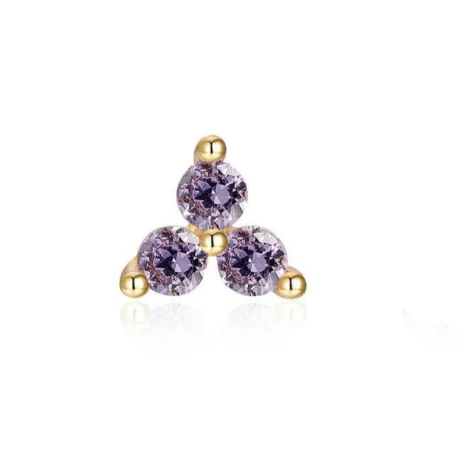 Pendiente Tres Circonitas Triángulo - Plata de Ley en Dorado - vista 5 - Cobalto Accesorios