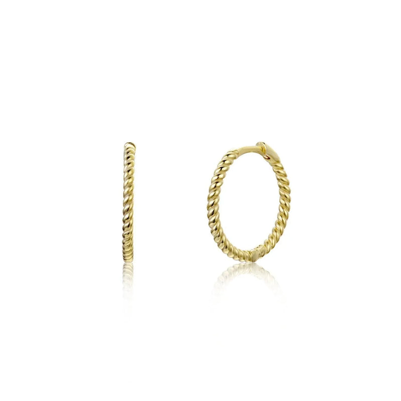 Pendientes aro trenzado de plata con baño en oro, diseño clásico con textura