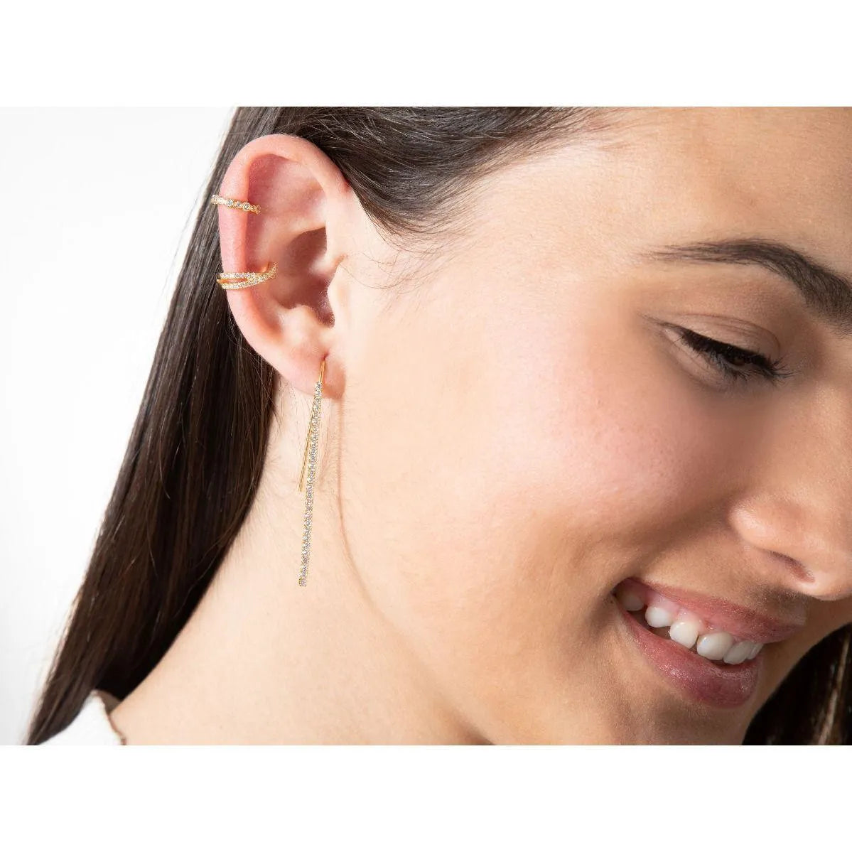 Pendientes cadena riviere en plata y oro, diseño brillante con caída delicada