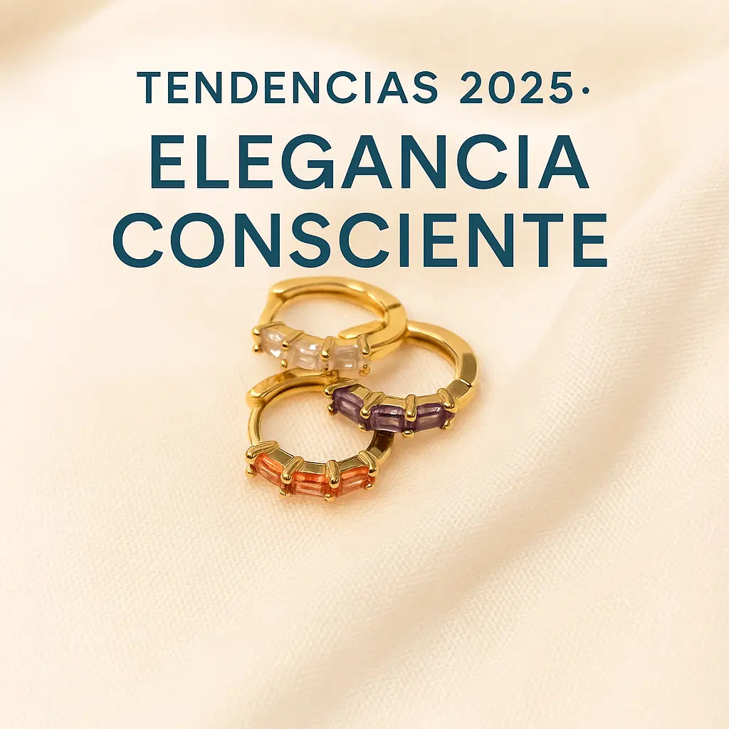 Pendientes de aro dorado minimalistas con gemas de colores, ejemplo de joyería sostenible y elegante en Valencia, Cobalto Accesorios.