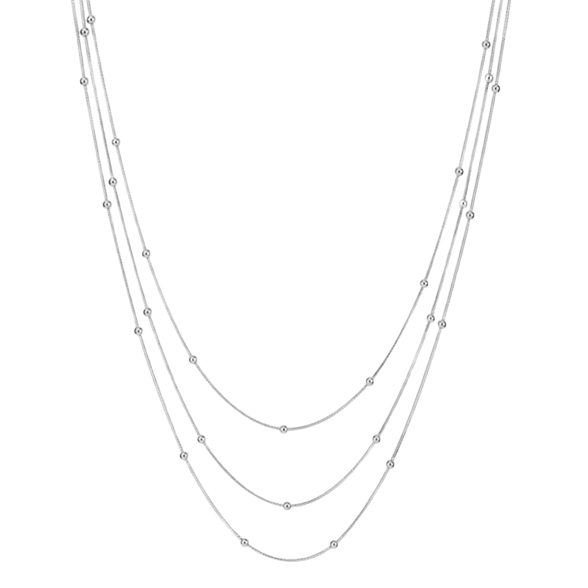 Collar triple de bolitas en acero, acabado plateado - Cobalto Accesorios Valencia