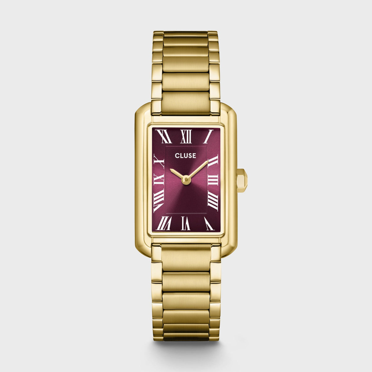 Reloj Cluse Belisenna dorado con esfera rojo vino, vista frontal - Cobalto Accesorios