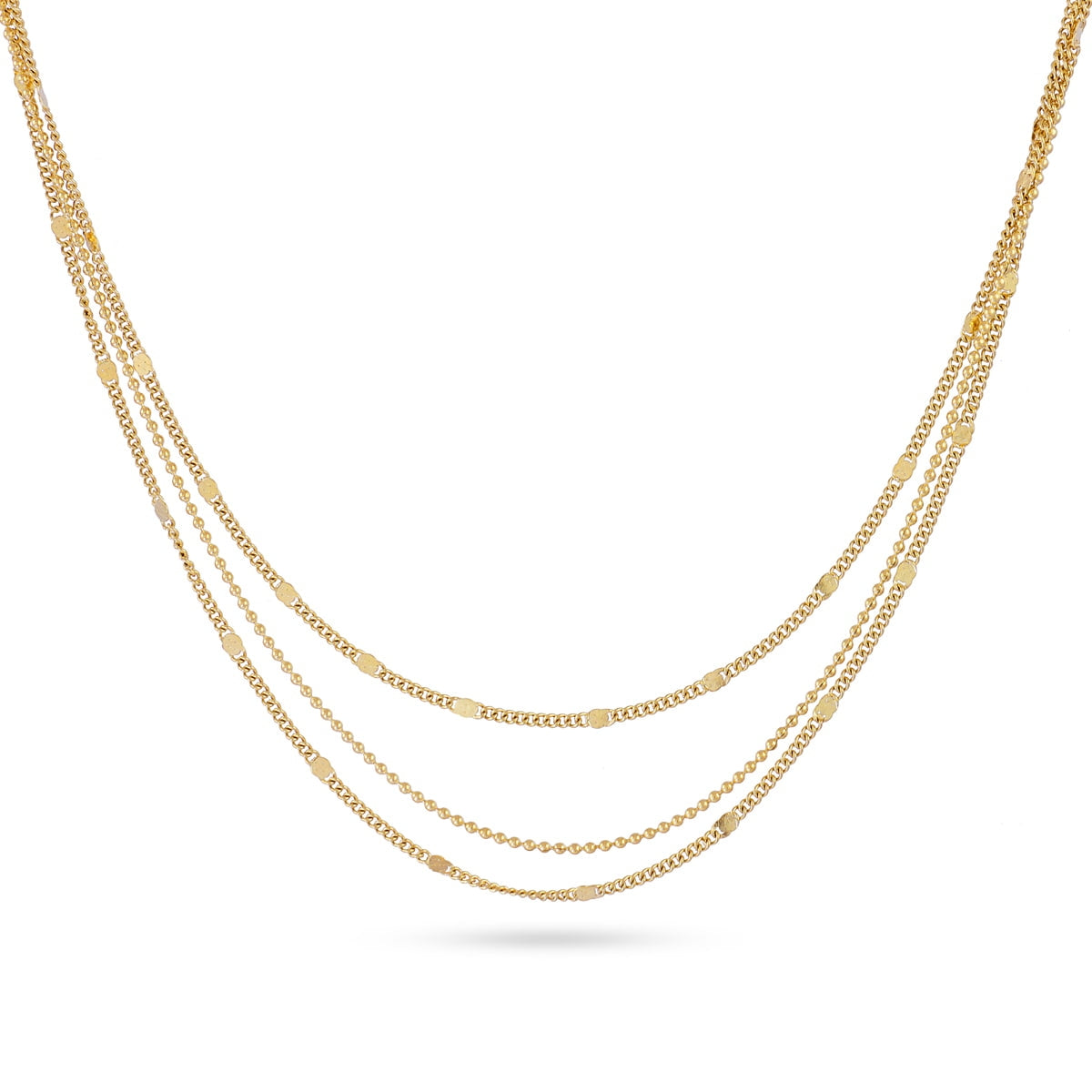 Collar dorado de acero quirúrgico Rainfall Lumira con triple cadena vista frontal