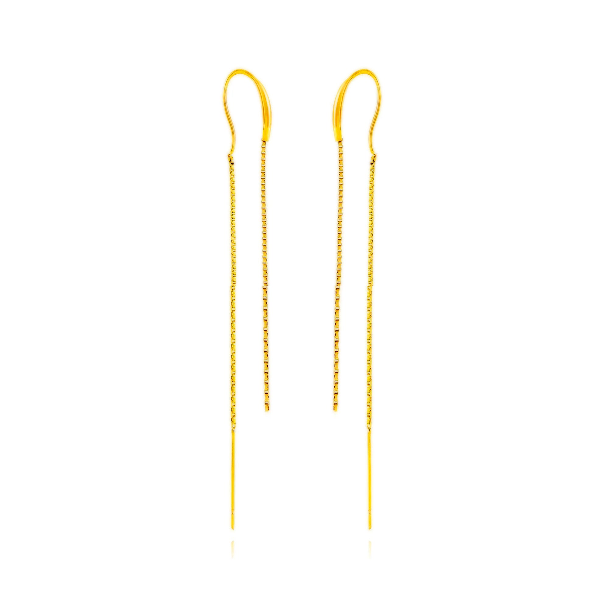 Pendientes Cadena Larga Acero Inoxidable Baño Oro 18k