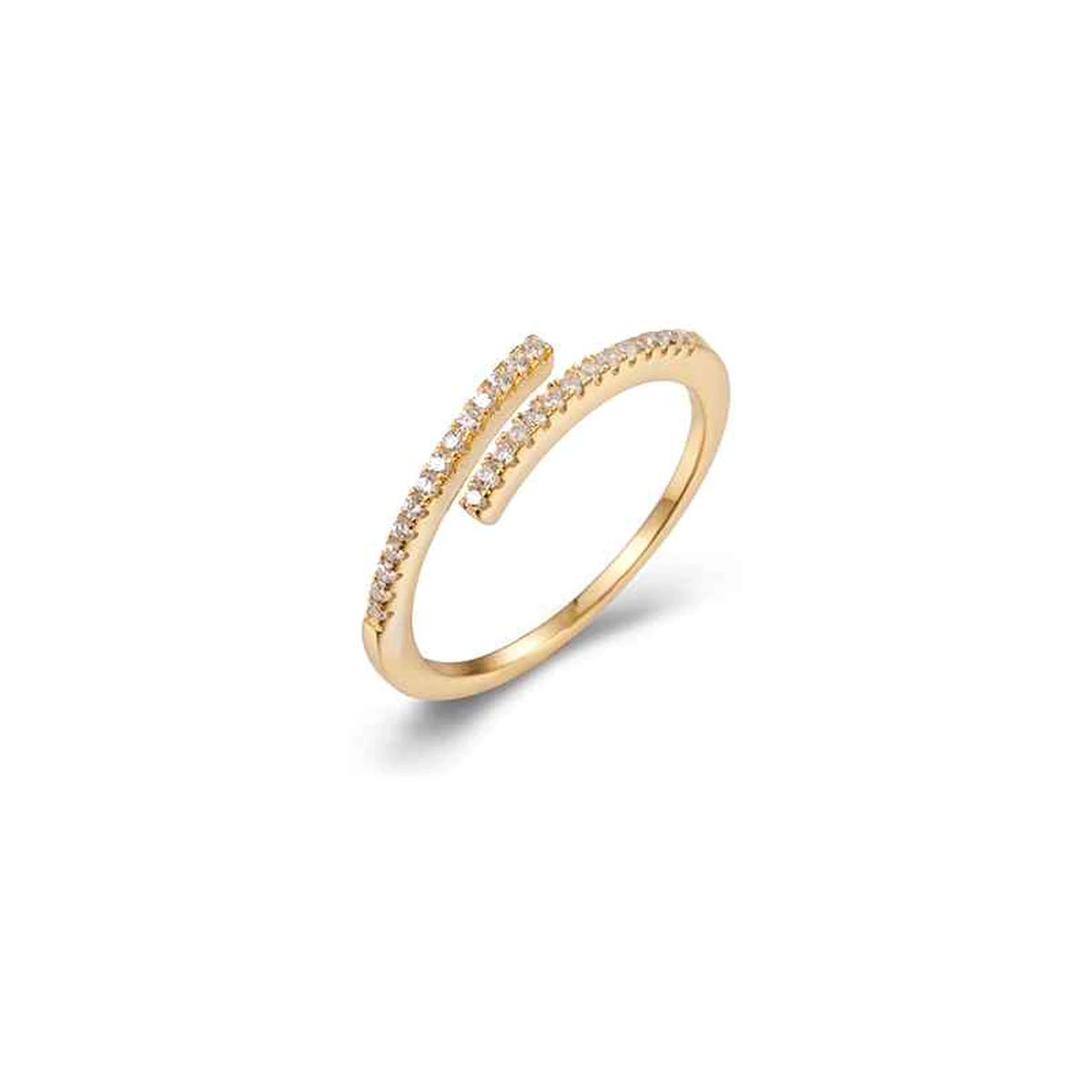 Anillo Cruzado con Circonitas en dorado, anillo abierto cruzado con circonitas