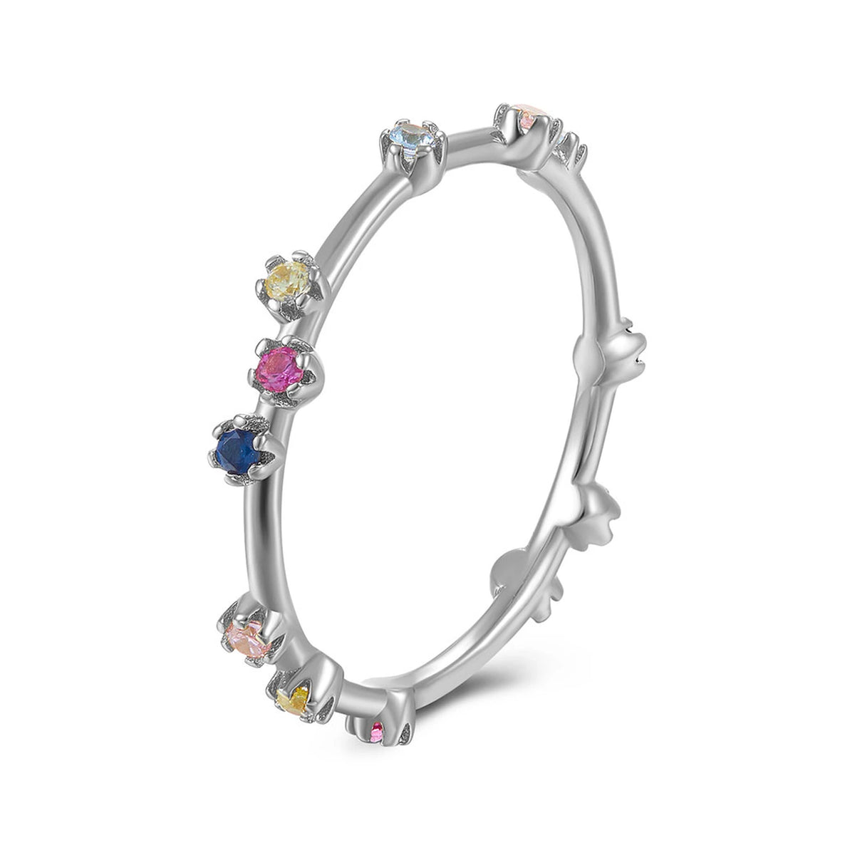 Anillo Circonitas Multicolor Separadas en plata, anillo con circonitas alrededor