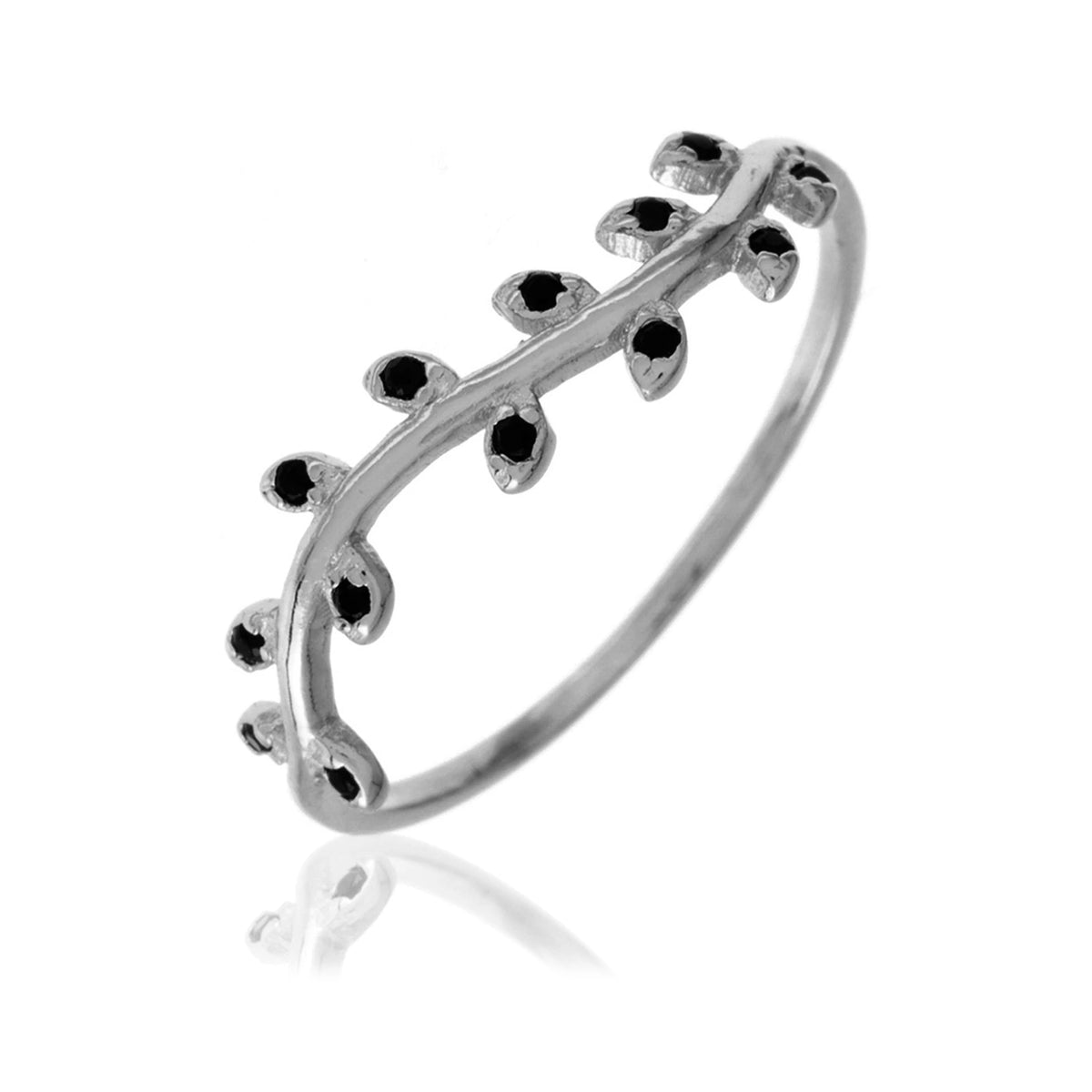 Anillo Hojas Negras Plata de Ley 925 en plata, anillo fino con hojas pequeñas