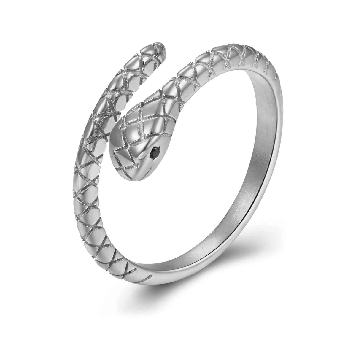 Anillo Serpiente de Plata de Ley en plata, anillo abierto con forma de serpiente