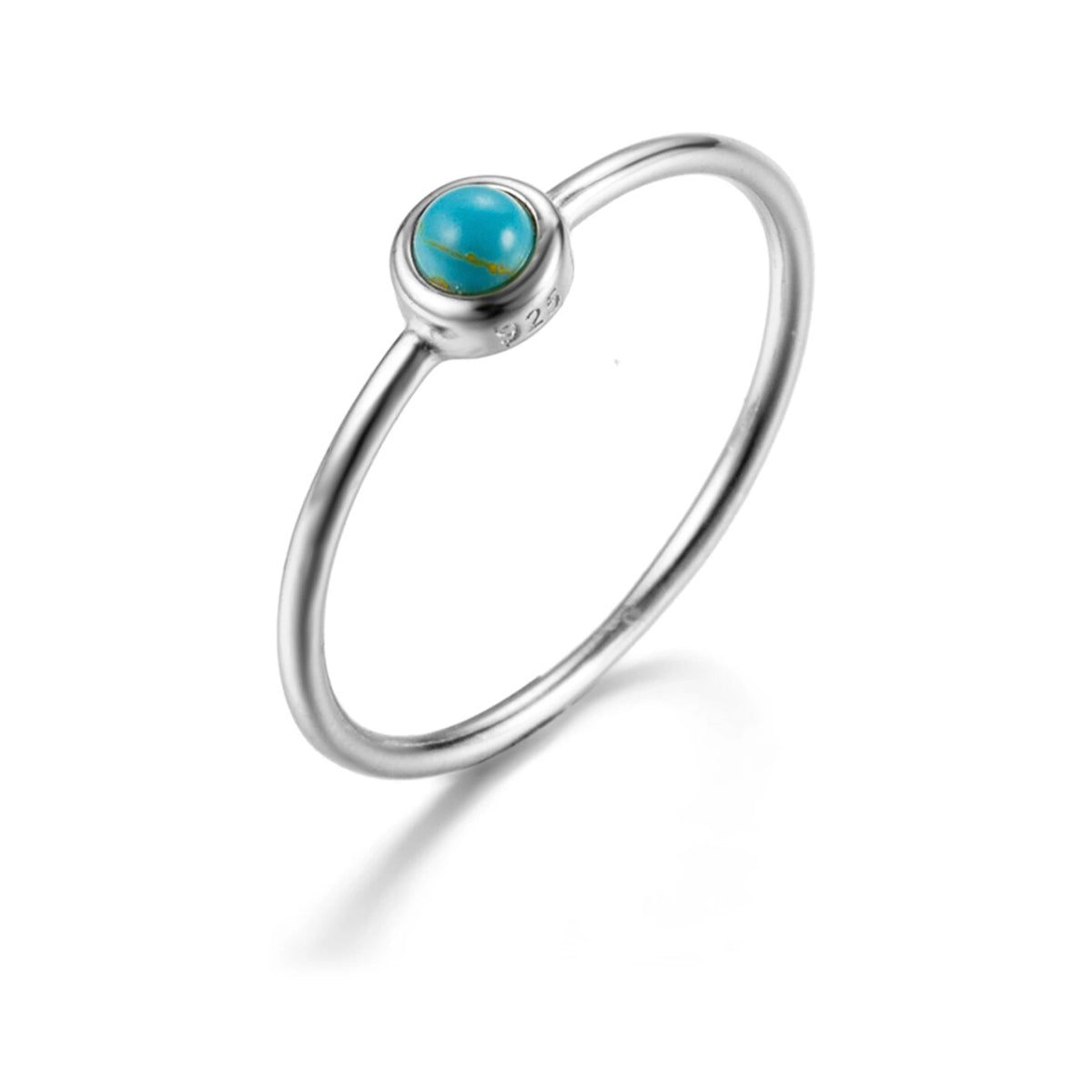 Anillo Turquesa Plata de Ley 925 en plata, anillo fino con cabujón redondo