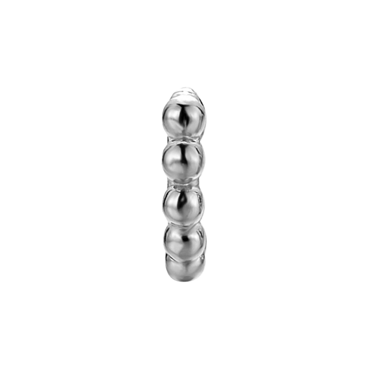 Aro Bolitas 10mm en plata, de perfil con la fila de bolitas