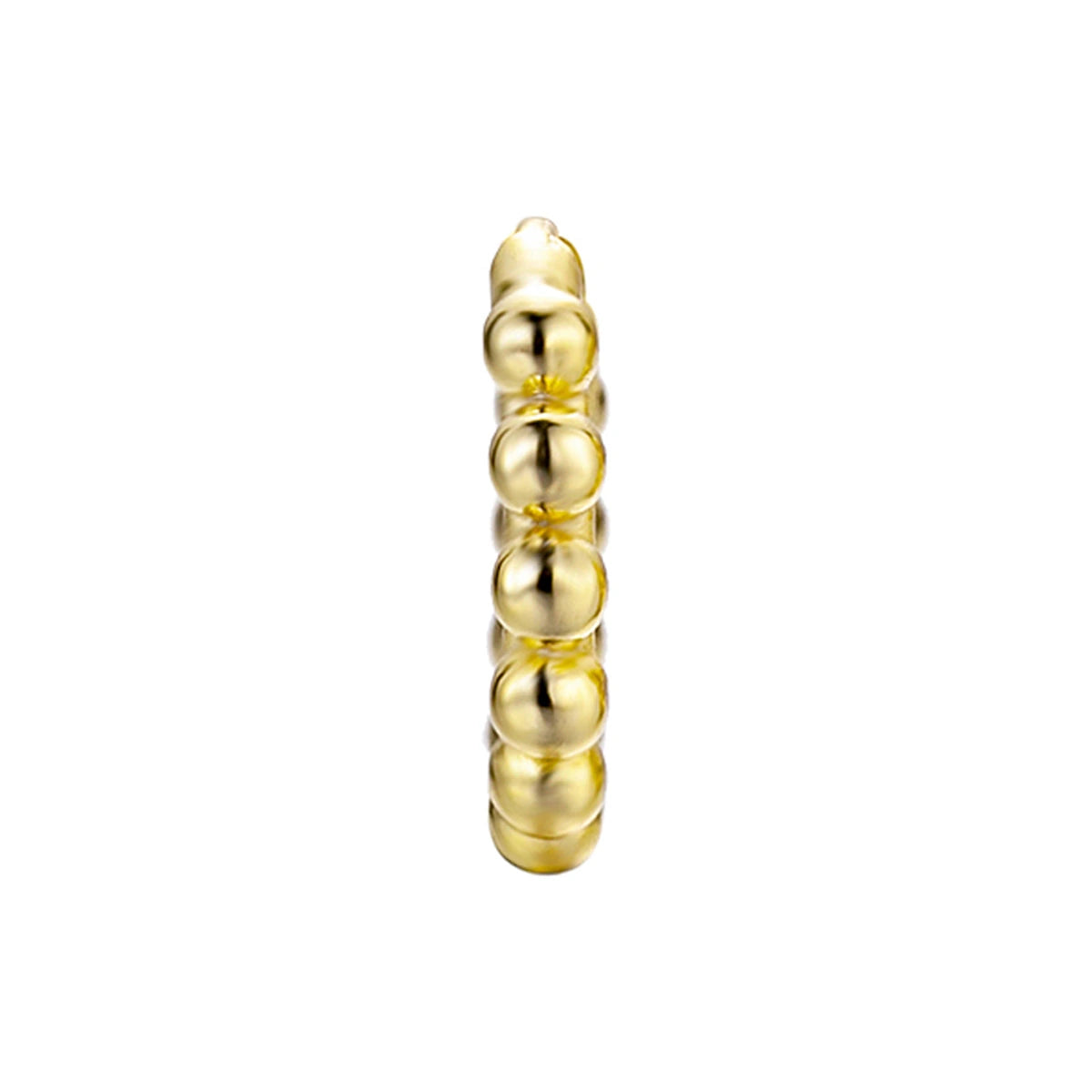 Aro Bolitas 13mm en dorado, de perfil con la fila de bolitas