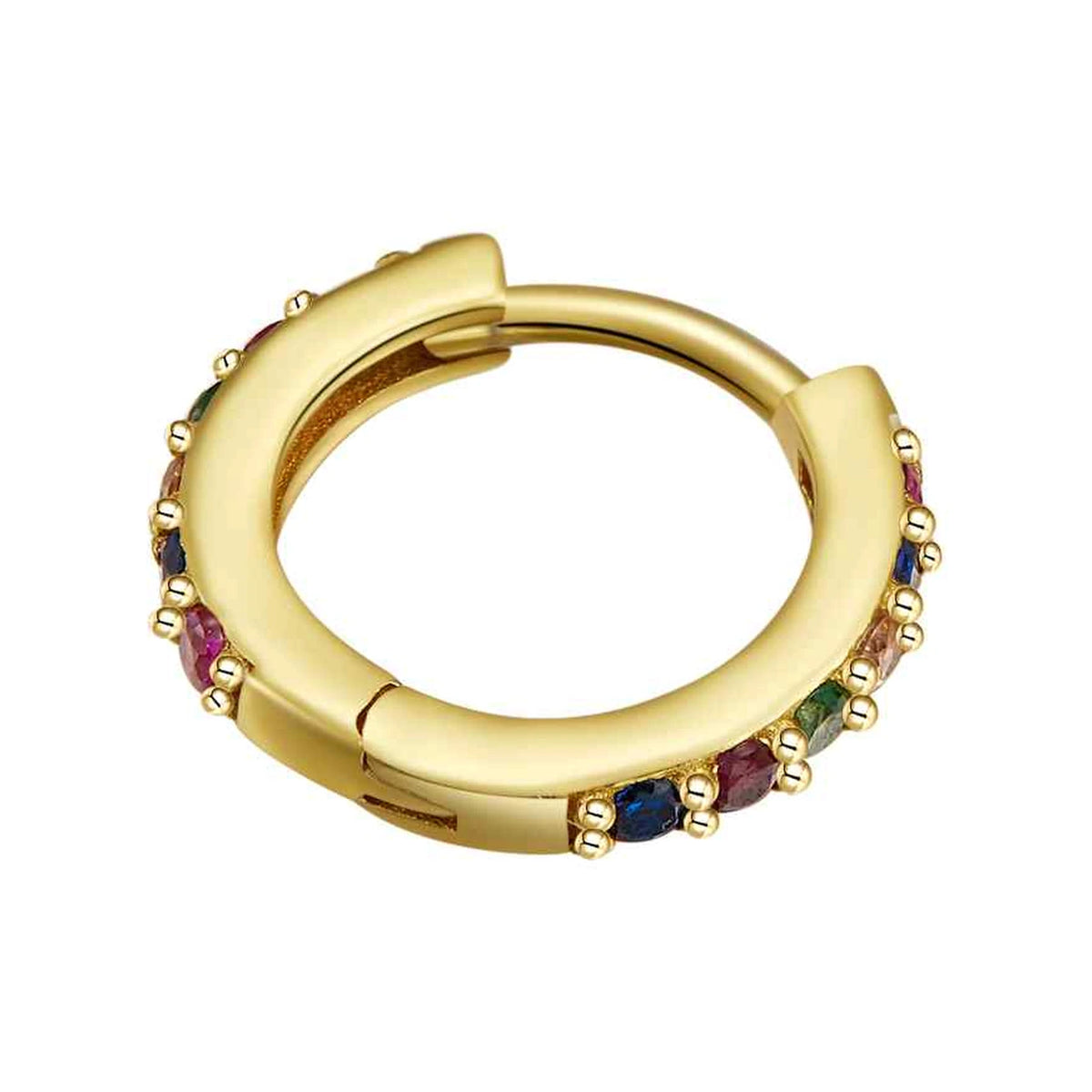 Aro Click Multicolor 12 mm en dorado, de frente con circonitas en el borde