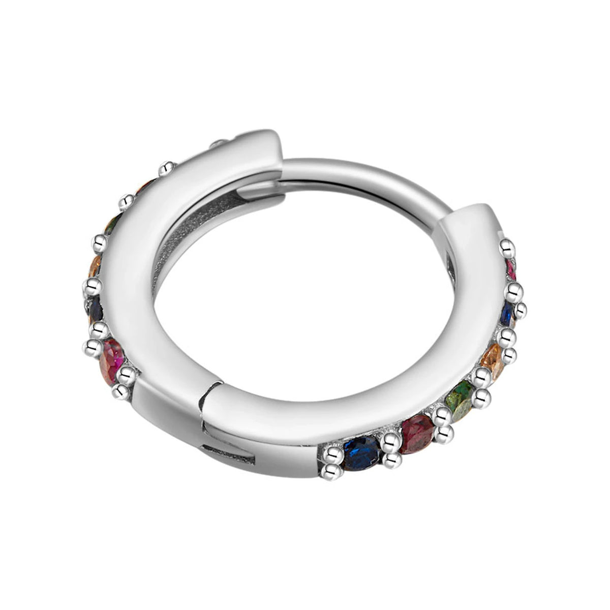 Aro Click Multicolor 12 mm en plata, de frente con circonitas en el borde