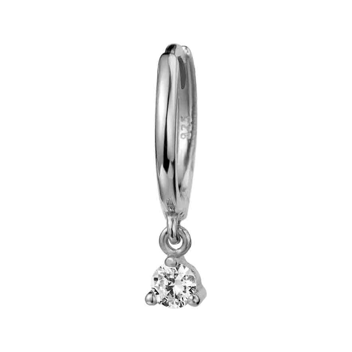 Aro con Circonita Redonda de Colores en plata, blanca, aro liso con circonita colgante