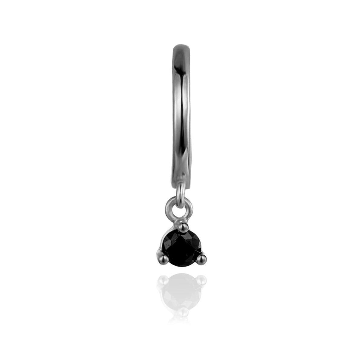 Aro con Circonita Redonda de Colores en plata, negra, de frente con circonita colgante