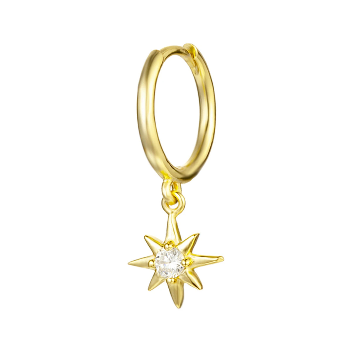 Aro Estrella con Circonita en dorado, aro con estrella y circonita central