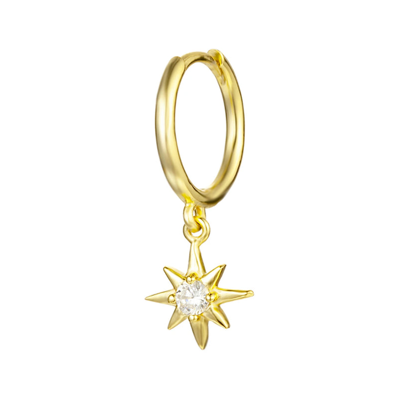 Aro Estrella con Circonita en dorado, aro con estrella y circonita central