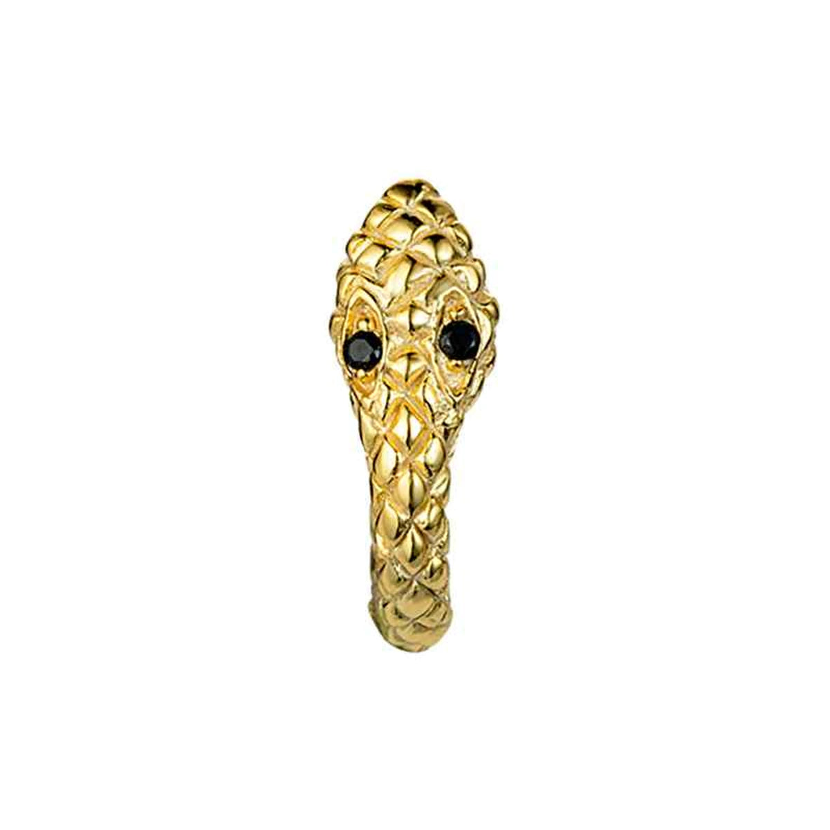 Aro Serpiente de Plata de Ley y Baño de Oro en dorado, de frente con cabeza de serpiente