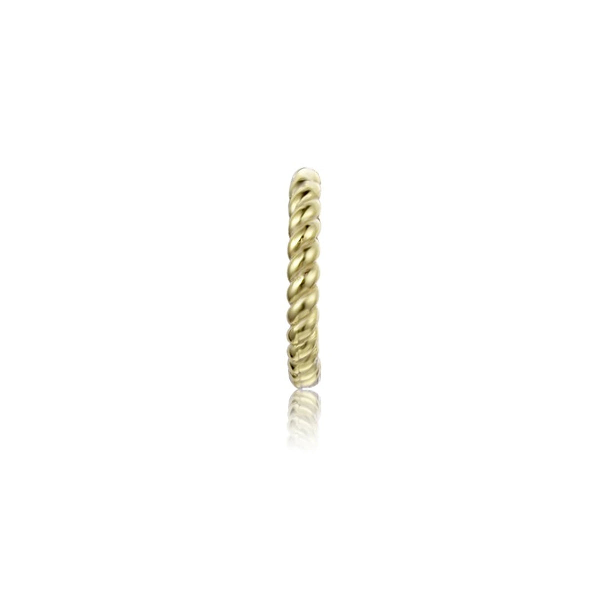 Aro Trenzado 10mm en dorado, de perfil con el trenzado visible