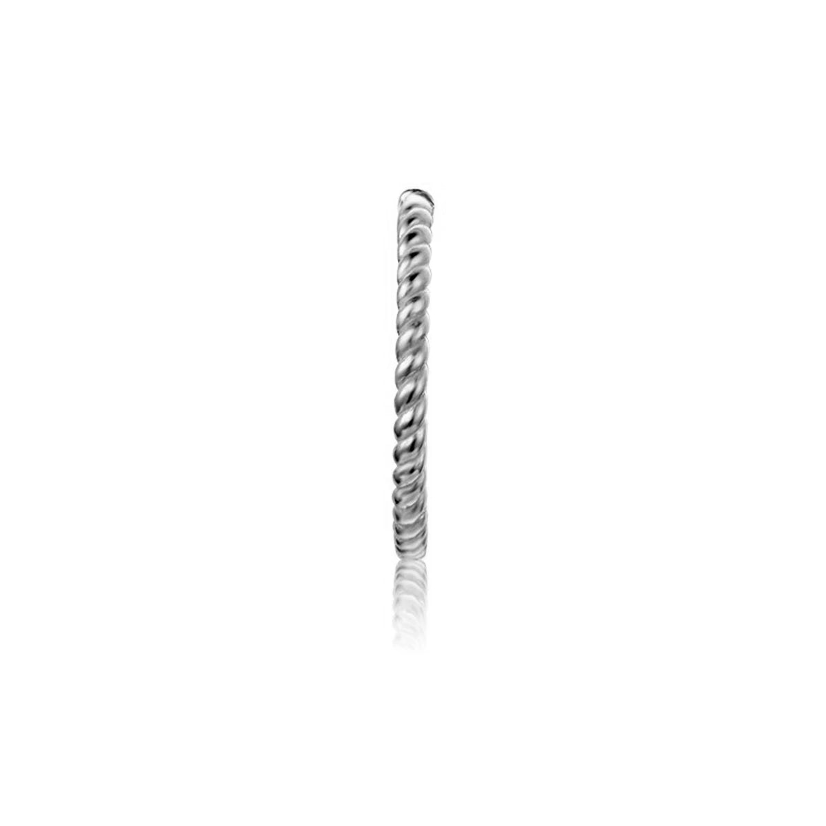 Aro Trenzado 15mm en plata, de perfil con el trenzado visible
