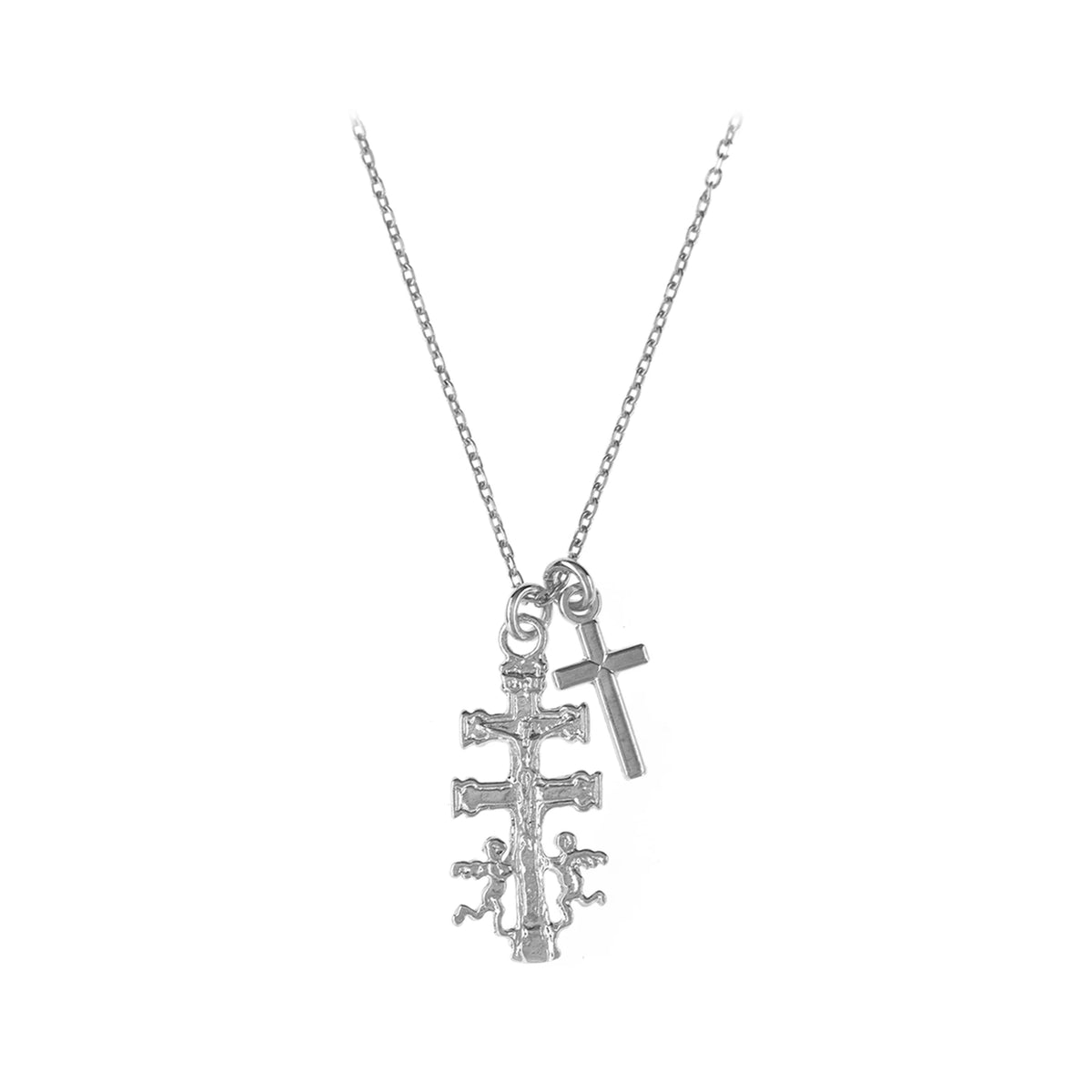 Collar Caravaca y Cruz 20mm. en plata, collar con cruz de Caravaca y colgantes