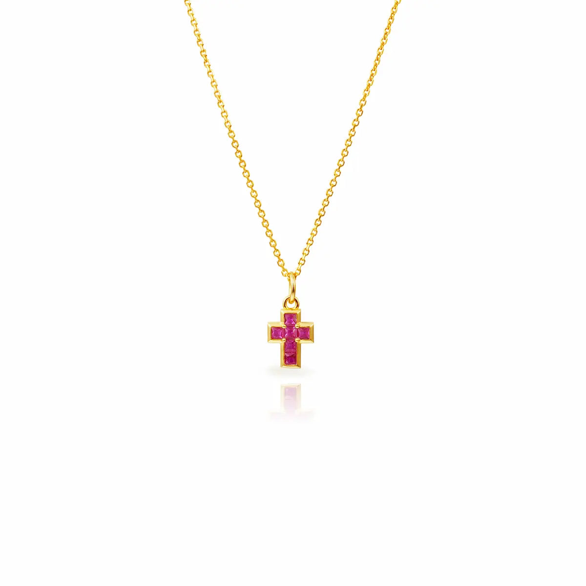 Collar Cruz dorado con circonitas fucsias Cobalto Accesorios