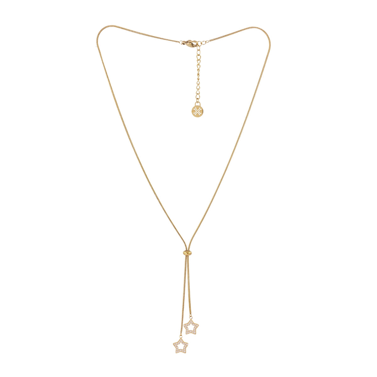 Collar Infinity Stellar dorado con doble colgante de estrellas