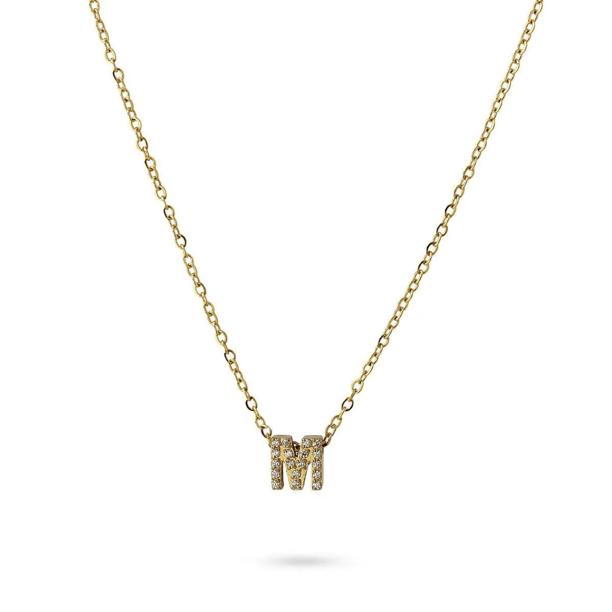 Collar Inicial A con circonitas en acero inoxidable dorado, diseño elegante y moderno, Cobalto Accesorios.