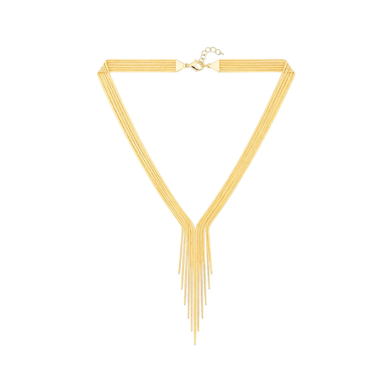Collar Lariat Cascada en acero, acabado dorado - Cobalto Accesorios Valencia