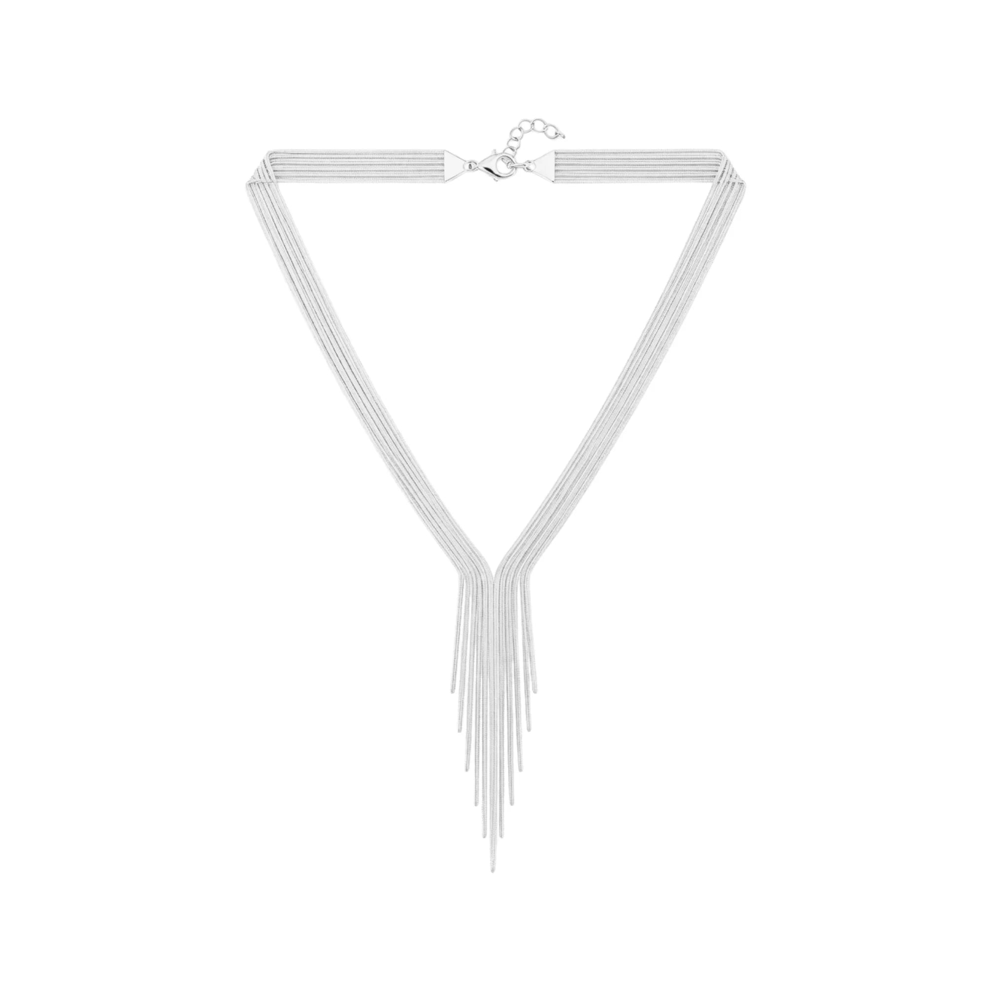 Collar Lariat Cascada en acero, acabado plateado - Cobalto Accesorios Valencia