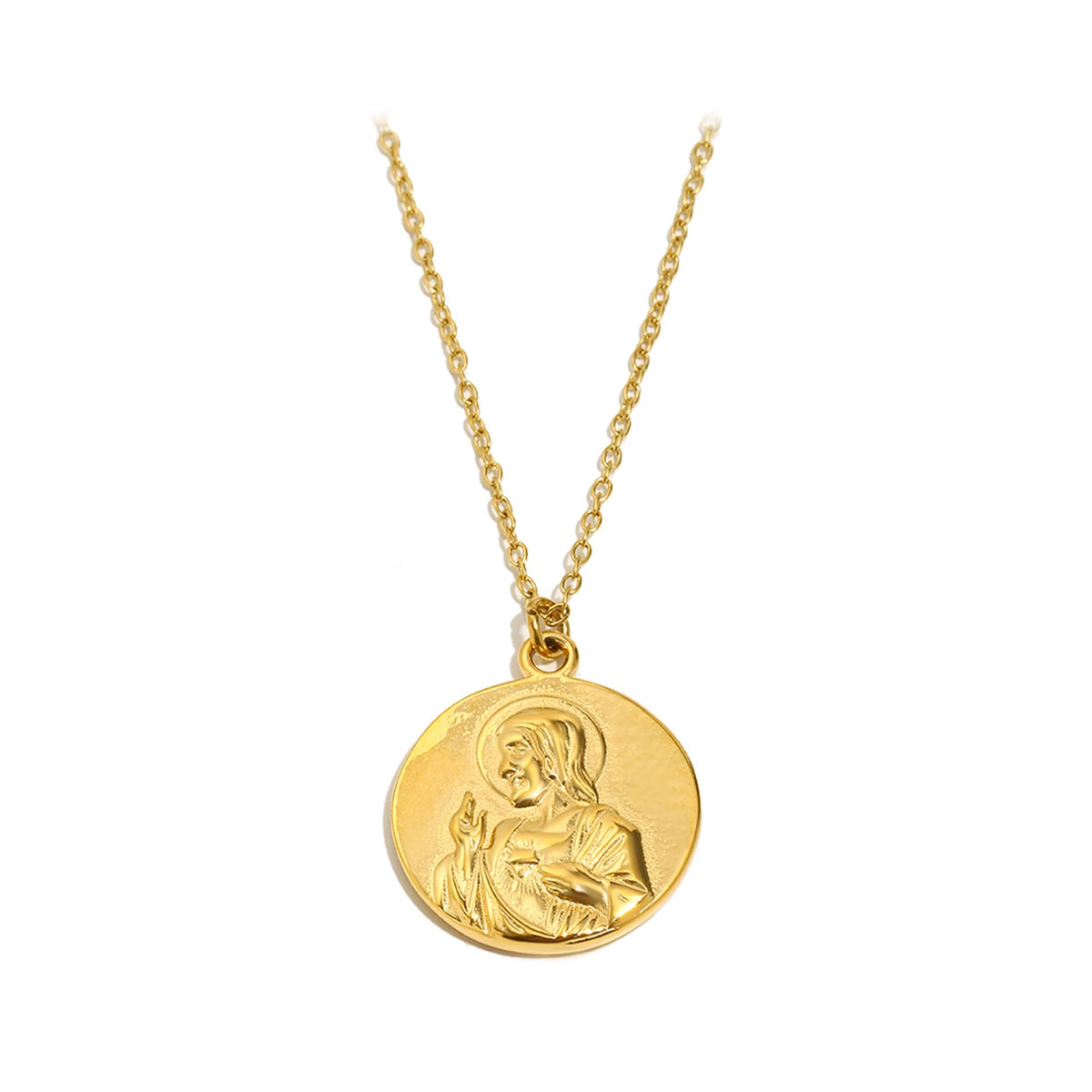 Collar Medalla Escapulario 23 mm con Arandela de Acero 316L, reverso con el Sagrado Corazón de Jesús
