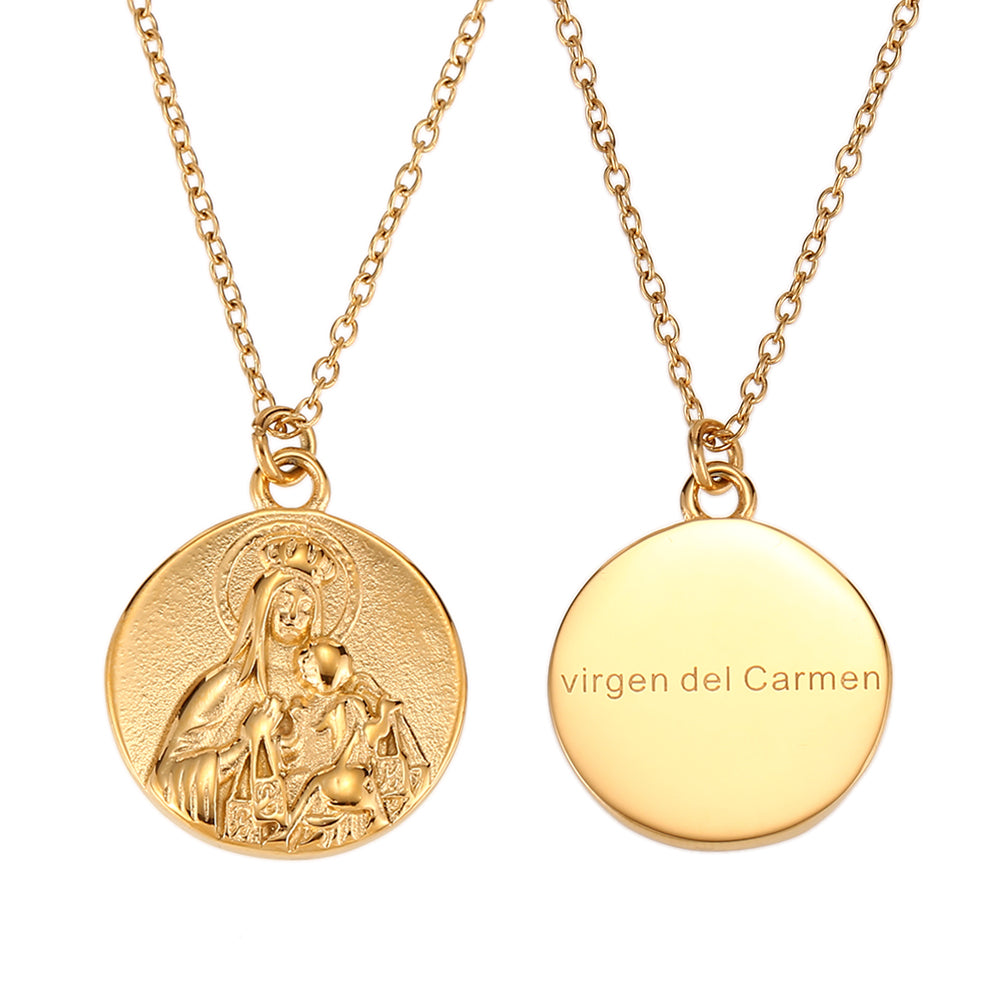 Collar Virgen del Carmen con medalla de acero inoxidable, accesorio religioso versátil
