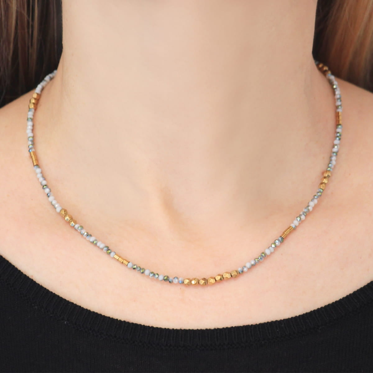 Collar Spark - Cristales Facetados & Acero