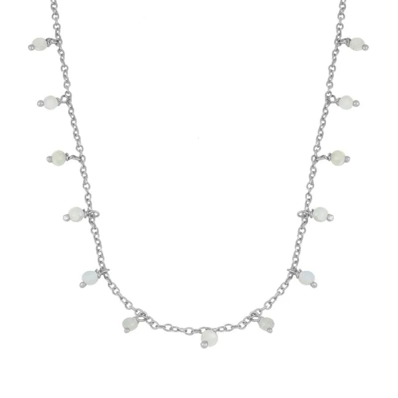 Collar de piedra semipreciosa perla, colgante blanco lácteo en cadena fina dorada