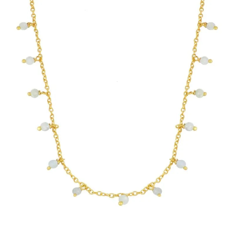 Collar de piedra semipreciosa calcedonia aqua, tono azul cristalino sobre plata