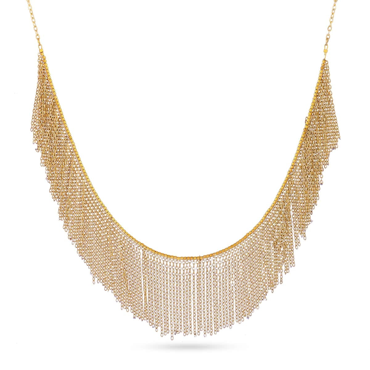Collar Rainfall Silmare dorado con flecos visto de frente