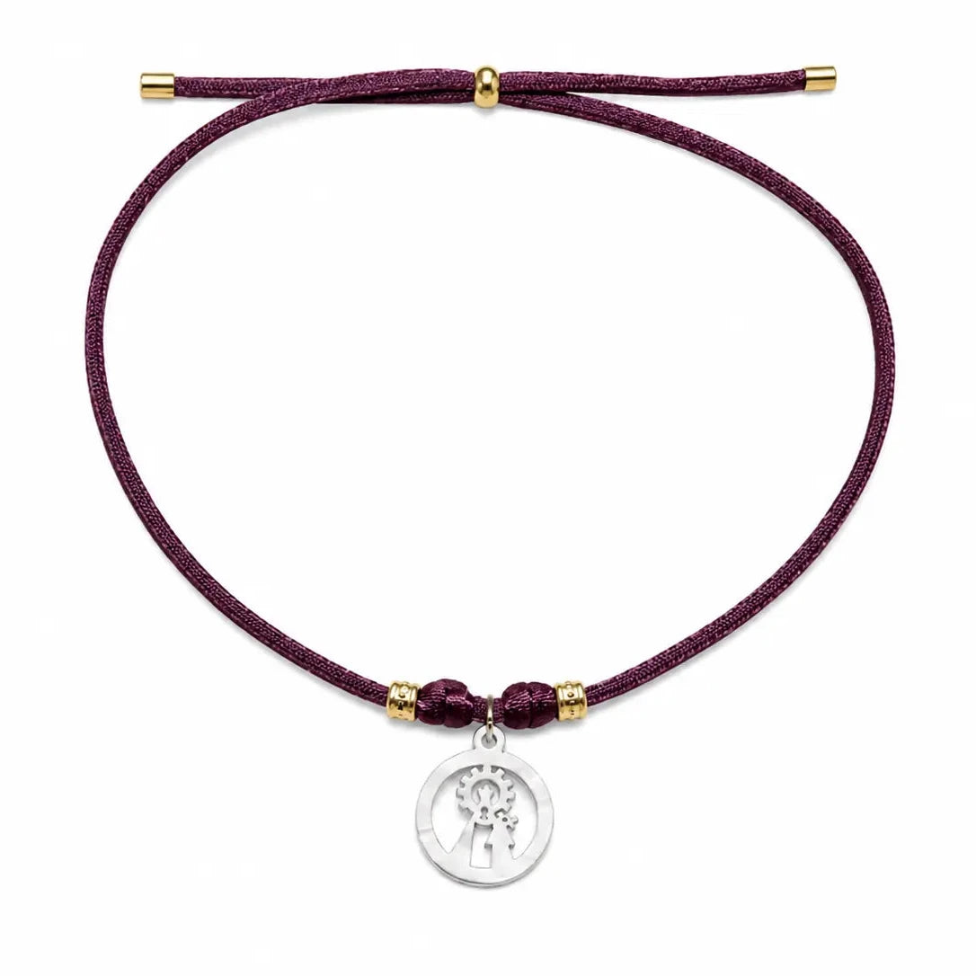 Collar completo de la Virgen de los Desamparados en licra elástica buganvilla con nudo ajustable