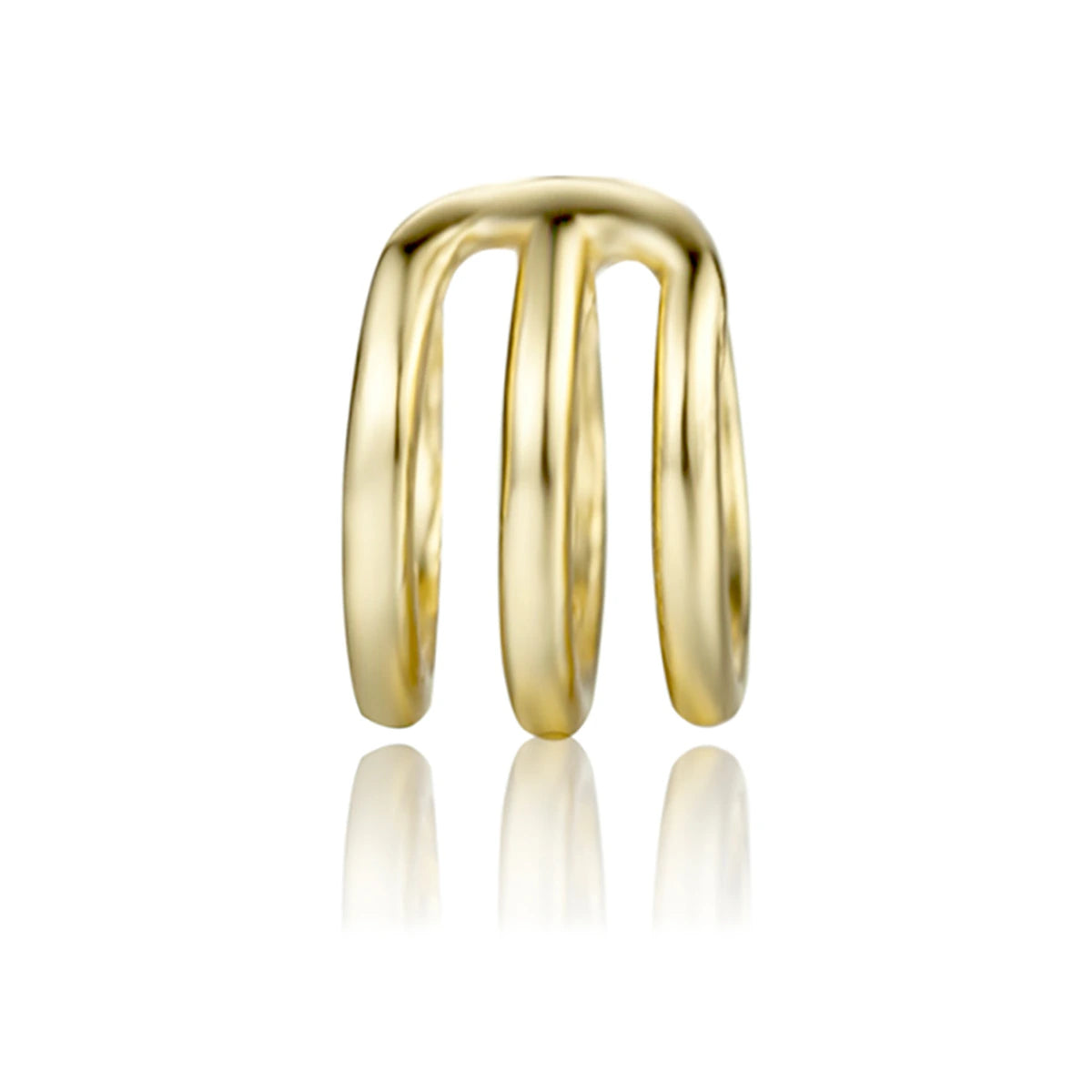 Ear Cuff Aro Triple Mini en dorado, de frente con tres barras