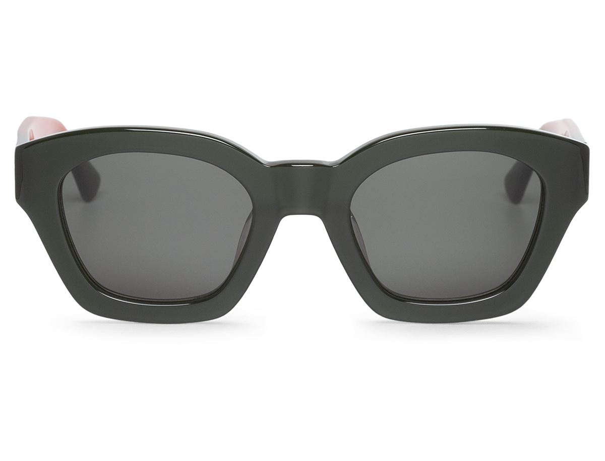 Gafas de sol Mr. Boho BARROSA 27Degrees en vista frontal, montura verde oliva translúcida