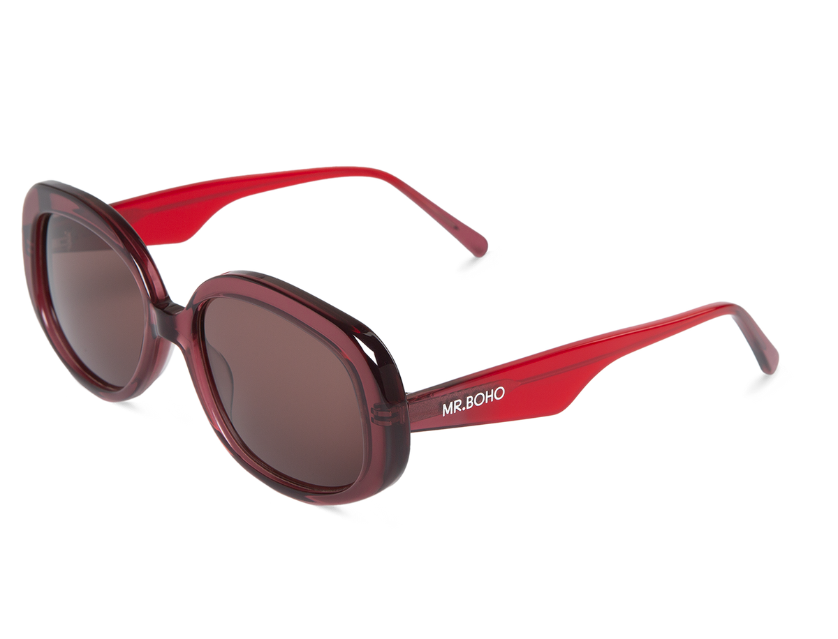 Gafas de sol Mr. Boho BORGER 43Degrees en vista oblicua, montura rosa burdeos translúcida