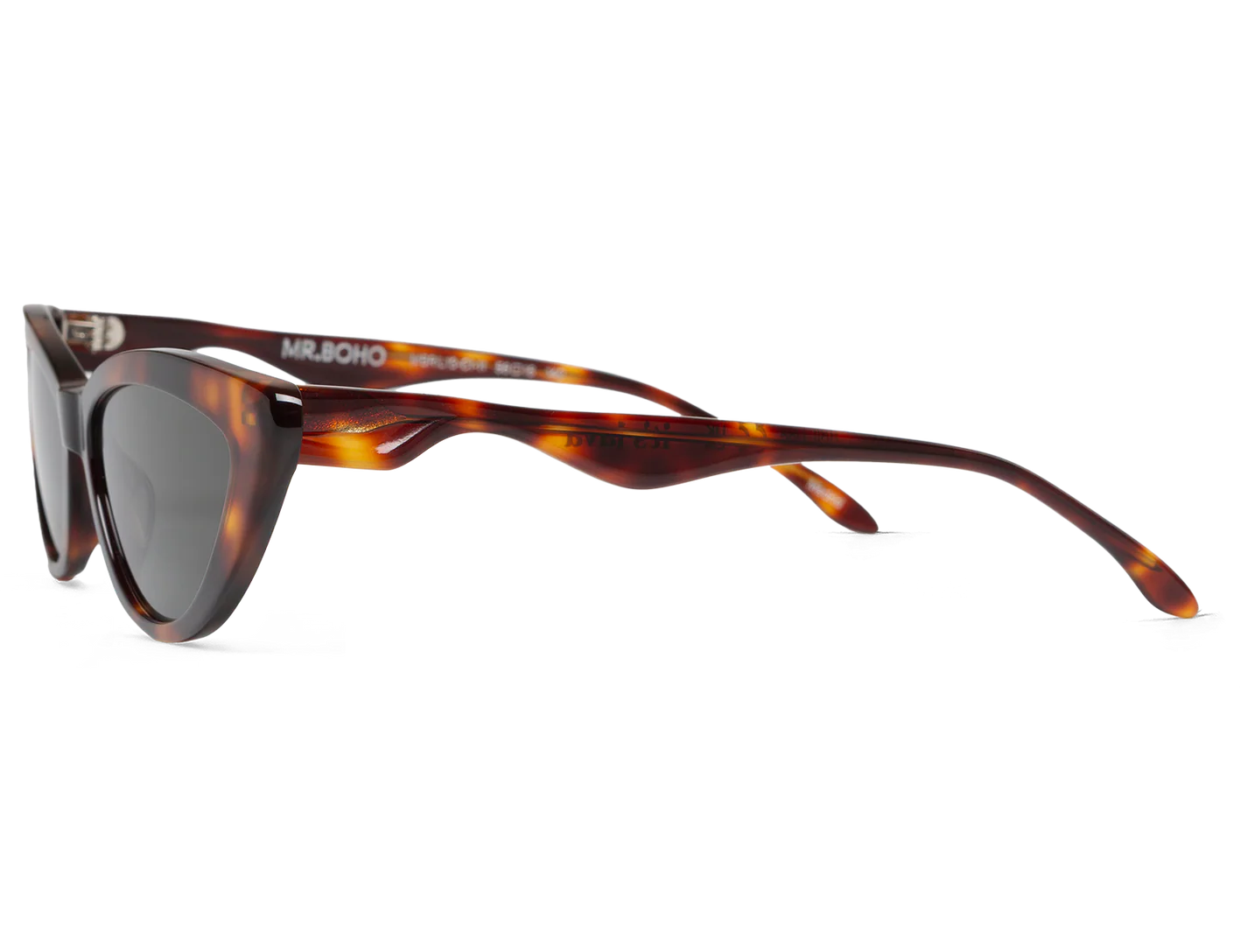 Gafas de sol Mr. Boho Cat Eye Carey It's Lava – vista lateral de la patilla – Cobalto Accesorios