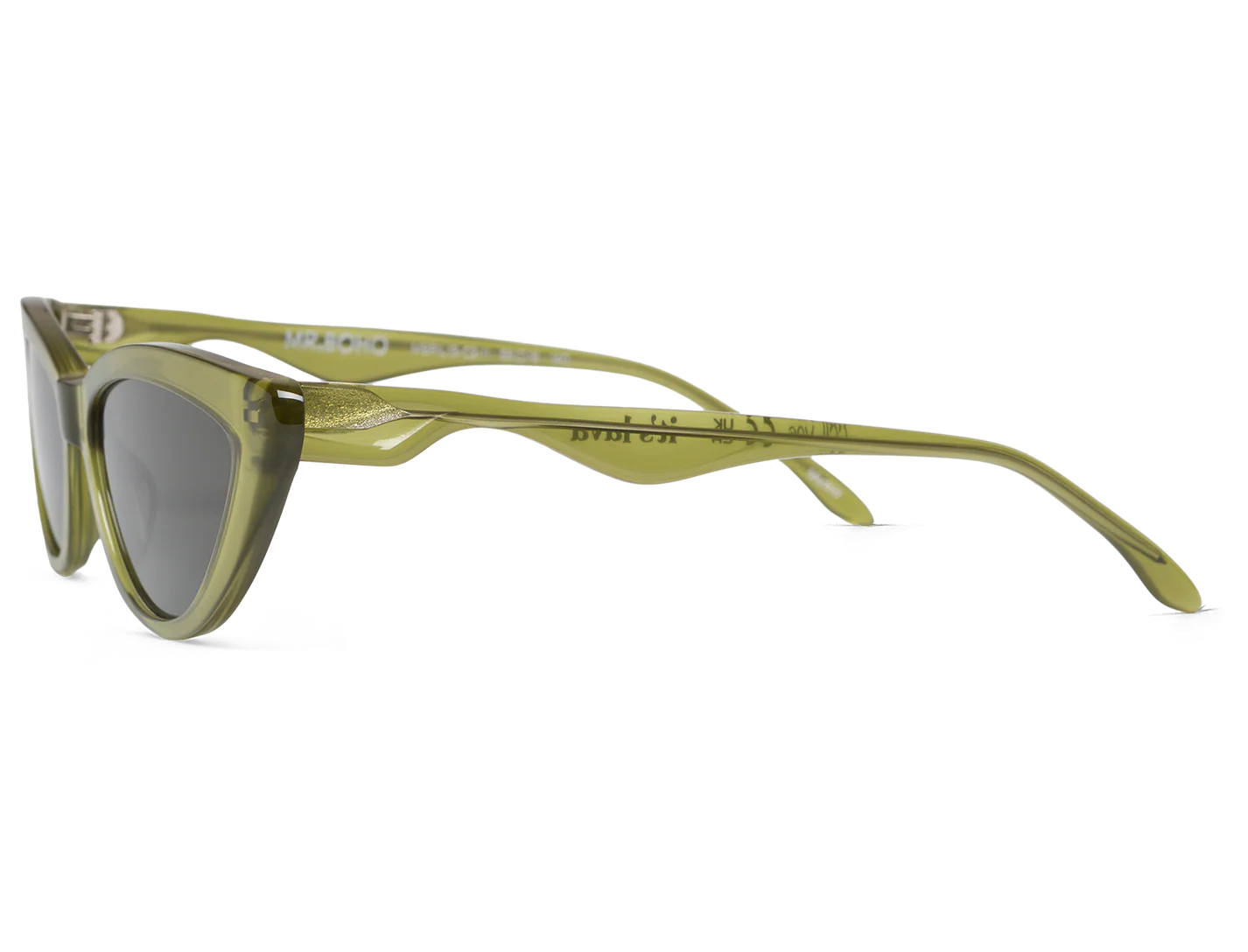 Gafas de sol Mr. Boho Cat Eye Green It's Lava – vista lateral de la patilla – Cobalto Accesorios