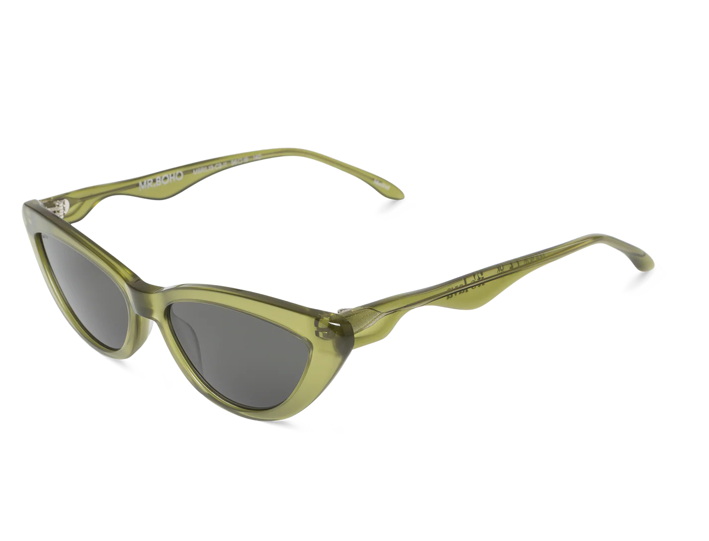 Gafas de sol Mr. Boho Cat Eye Green It's Lava – vista en perspectiva 3/4 – Cobalto Accesorios