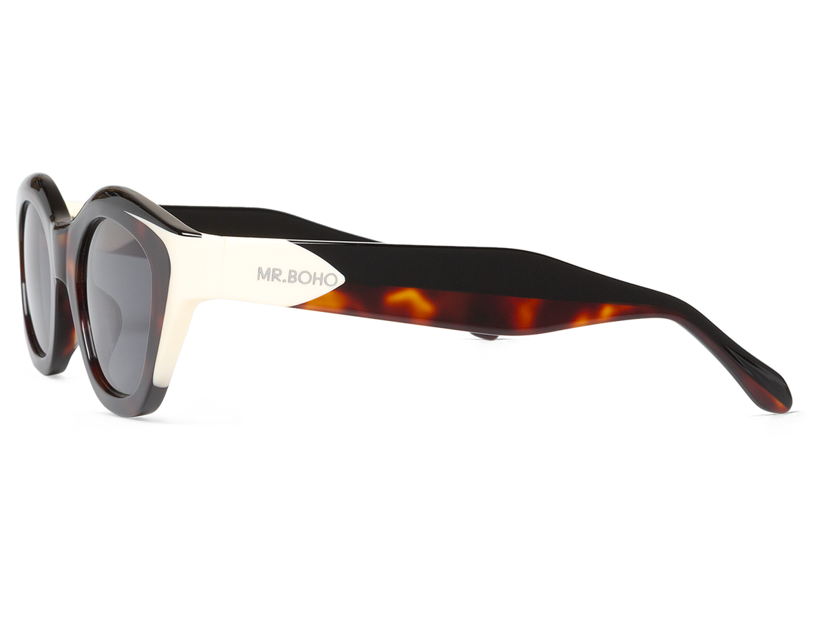 Gafas de sol Mr. Boho CONDESA Society en vista lateral, montura de carey oscuro e interior marfil